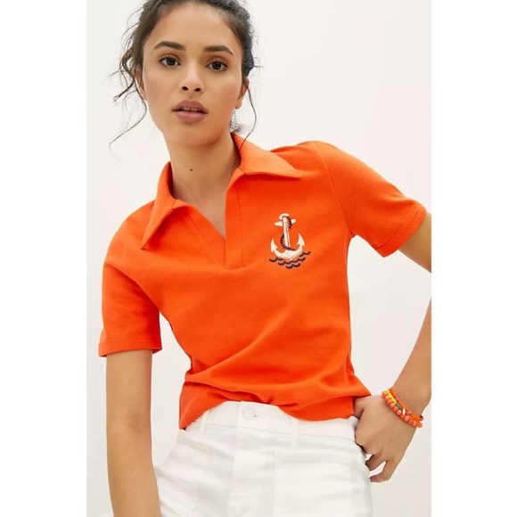Anthropologie Tops - ANTHROPOLOGIE Maeve Nautical Newport Polo Top XL